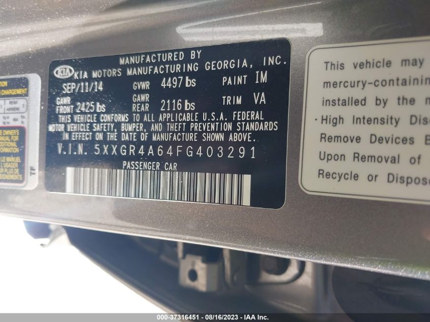 2015 KIA OPTIMA SX TURBO - 5XXGR4A64FG403291