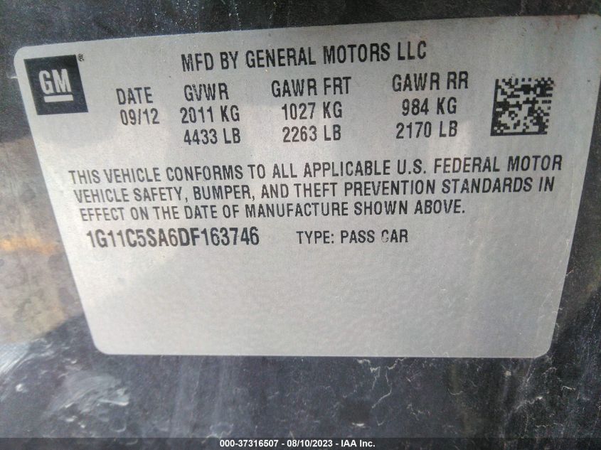 2013 CHEVROLET MALIBU LT - 1G11C5SA6DF163746