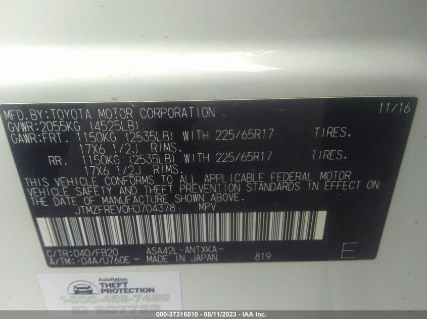 2017 TOYOTA RAV4 LE - JTMZFREV0HJ704378