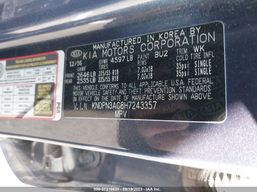 2017 KIA SPORTAGE EX - KNDPN3AC8H7243357