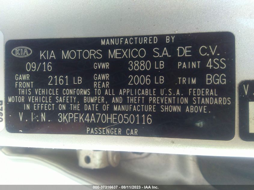 2017 KIA FORTE LX - 3KPFK4A70HE050116