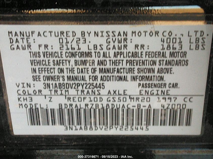 2023 NISSAN SENTRA SR - 3N1AB8DV2PY225445