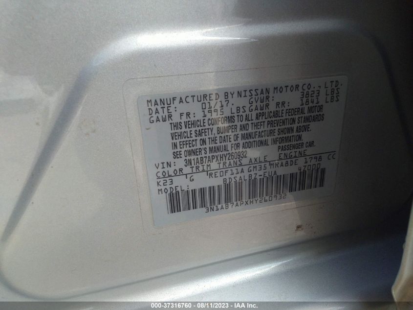 2017 NISSAN SENTRA S - 3N1AB7APXHY260932
