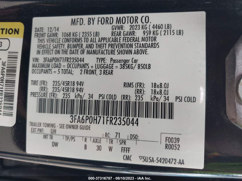 2015 FORD FUSION SE - 3FA6P0H71FR235044