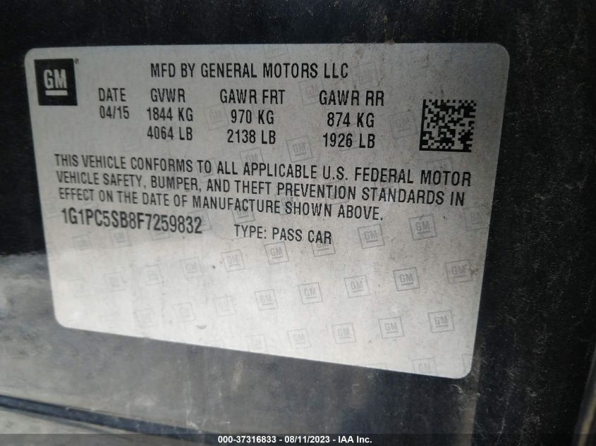 2015 CHEVROLET CRUZE LT - 1G1PC5SB8F7259832
