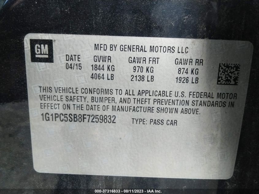 2015 CHEVROLET CRUZE LT - 1G1PC5SB8F7259832