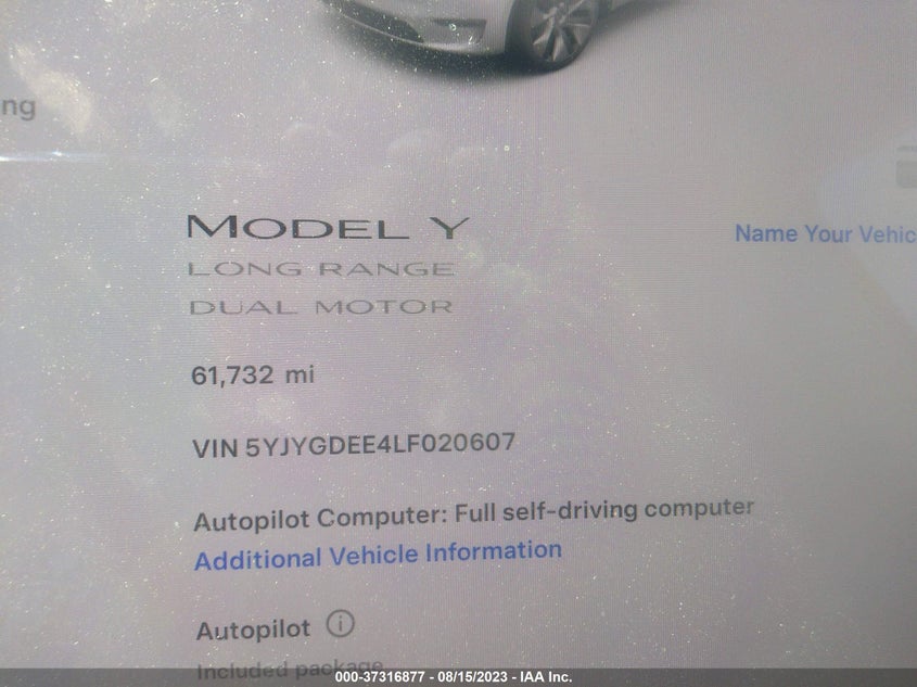 VIN 5YJYGDEE4LF020607 2020 TESLA MODEL Y LONG RANGE