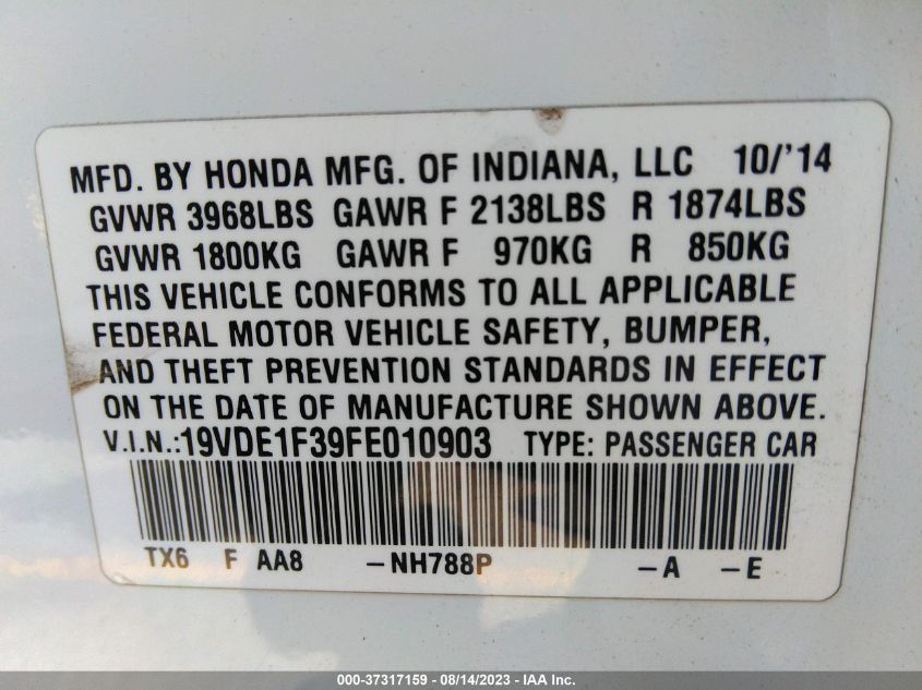 2015 ACURA ILX - 19VDE1F39FE010903