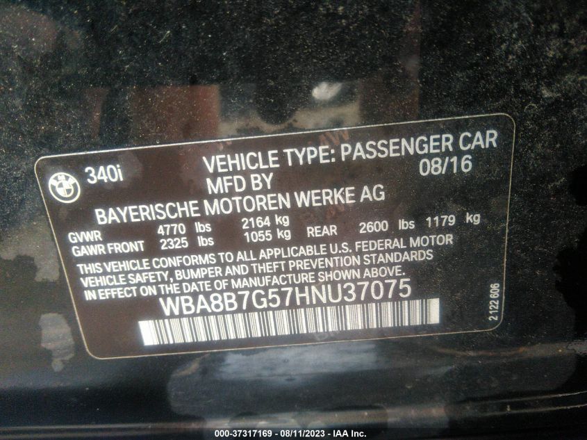 2017 BMW 3 SERIES 340I XDRIVE - WBA8B7G57HNU37075
