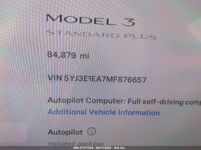 2021 TESLA MODEL 3 STANDARD RANGE PLUS - 5YJ3E1EA7MF876657