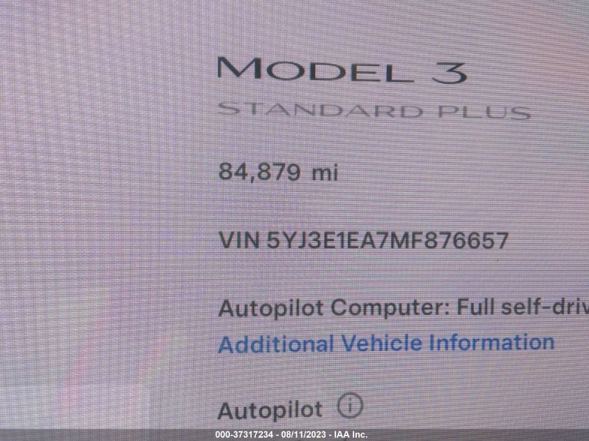 2021 TESLA MODEL 3 STANDARD RANGE PLUS - 5YJ3E1EA7MF876657