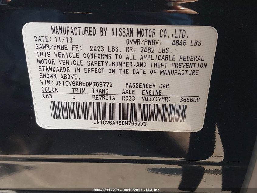 2013 INFINITI G37 SEDAN X JN1CV6AR5DM769772