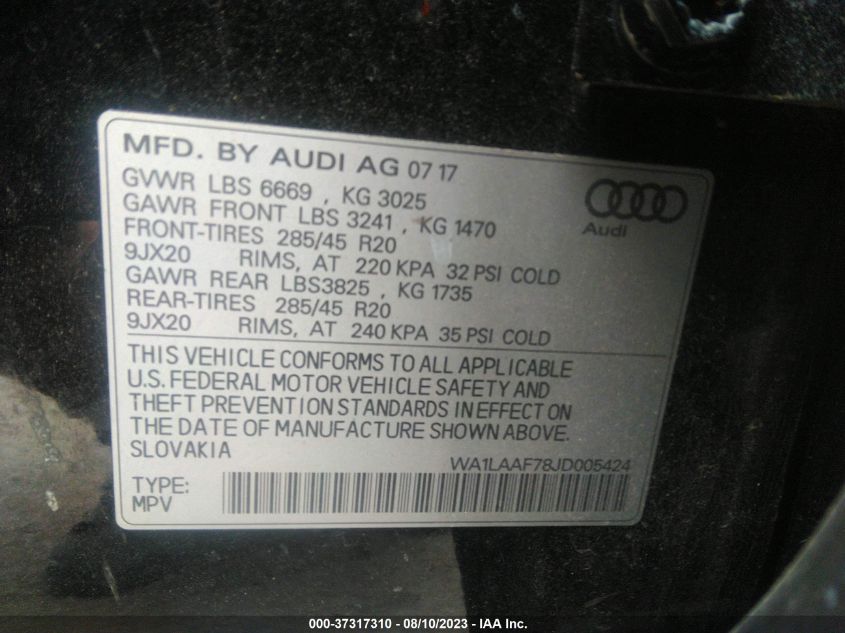 2018 AUDI Q7 PREMIUM PLUS - WA1LAAF78JD005424