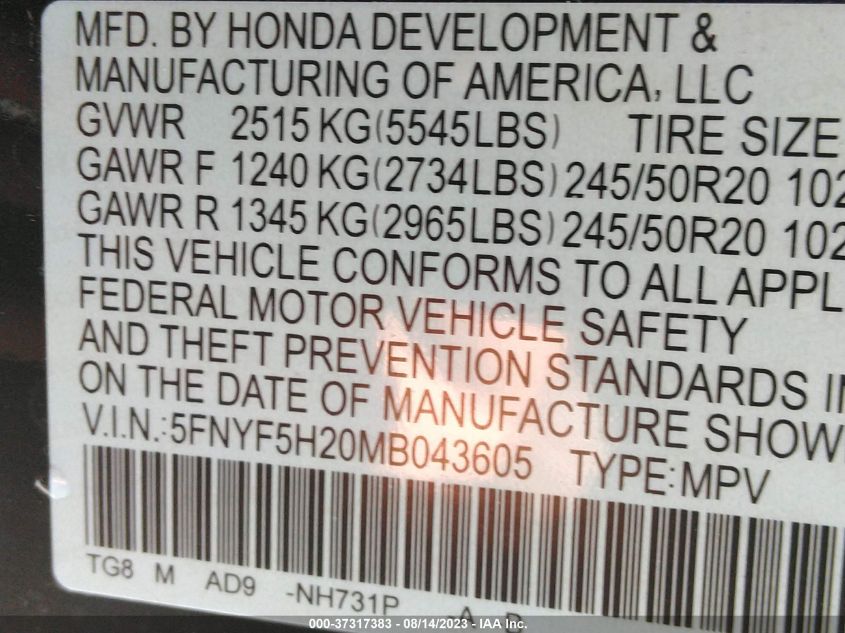 2021 HONDA PILOT SPECIAL EDITION - 5FNYF5H20MB043605