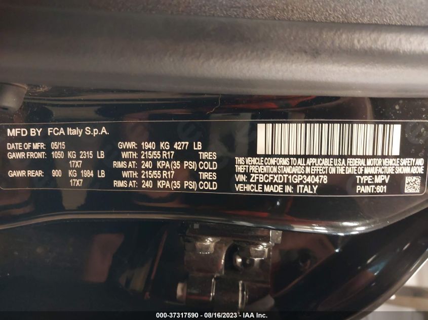 2016 FIAT 500X LOUNGE - ZFBCFXDT1GP340478