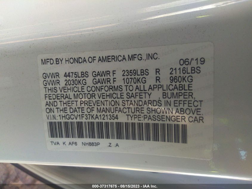 2019 HONDA ACCORD SEDAN SPORT 1.5T - 1HGCV1F37KA121354