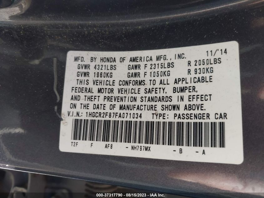 2015 HONDA ACCORD SEDAN EX-L - 1HGCR2F87FA071034