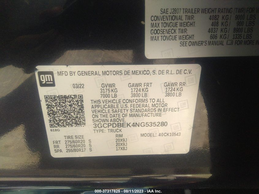 2022 CHEVROLET SILVERADO 1500 CUSTOM - 3GCPDBEK4NG535280