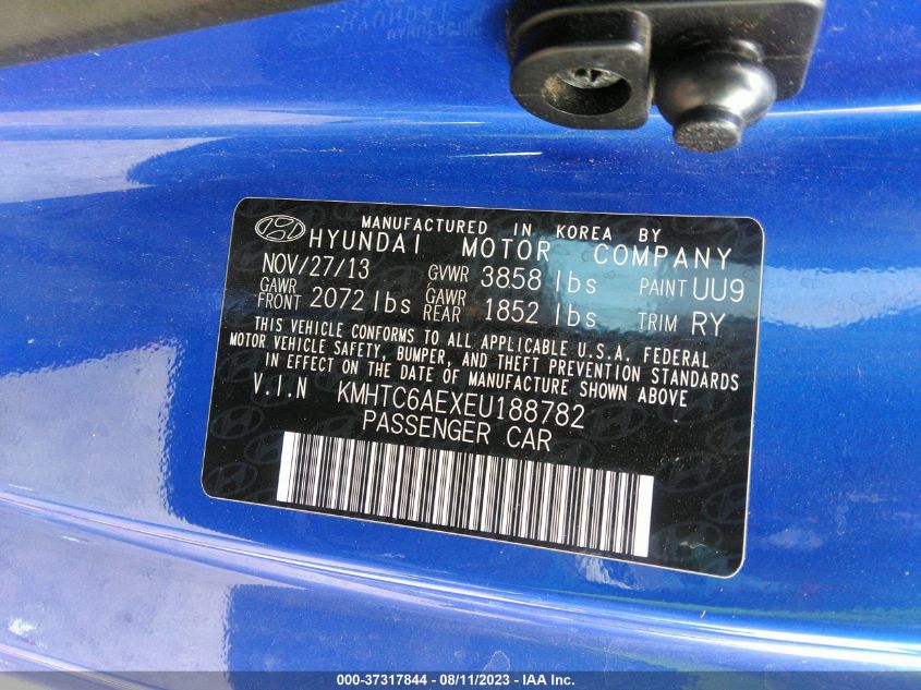 2014 HYUNDAI VELOSTER TURBO KMHTC6AEXEU188782