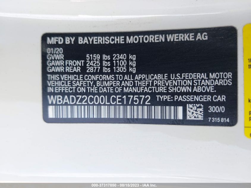 2020 BMW 8 SERIES 840I - WBADZ2C00LCE17572