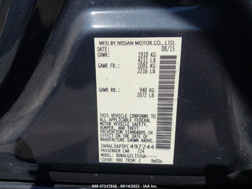 2015 NISSAN ALTIMA 2.5 - 1N4AL3AP3FC497244