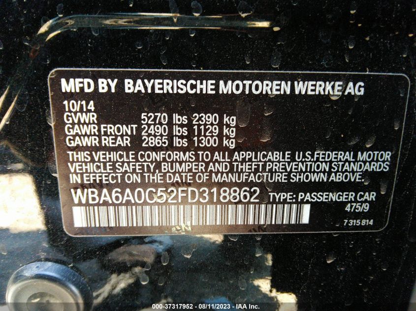 2015 BMW 6 SERIES 640I - WBA6A0C52FD318862