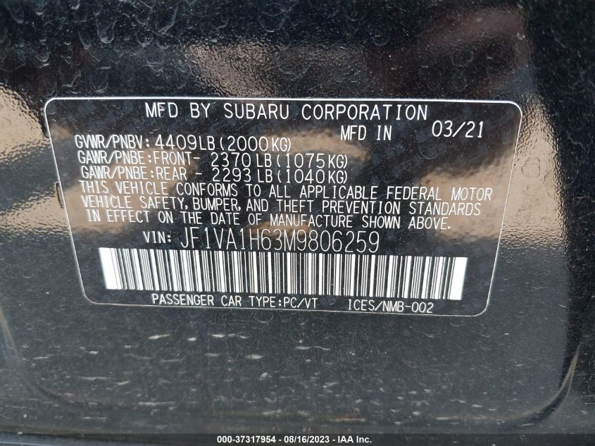 2021 SUBARU WRX LIMITED - JF1VA1H63M9806259