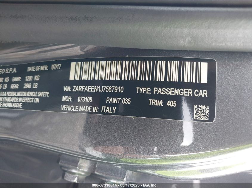 2018 ALFA ROMEO GIULIA TI SPORT - ZARFAEEN1J7567910