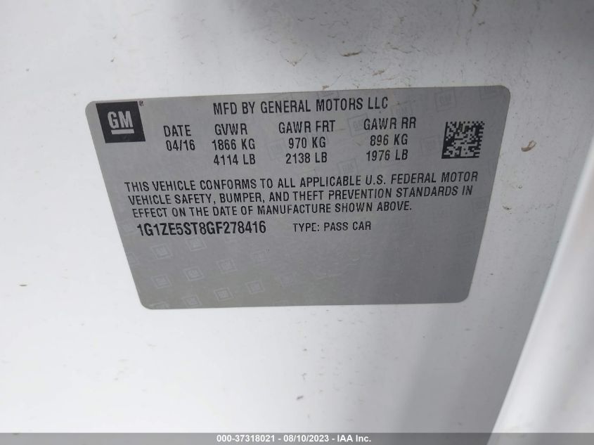 2016 CHEVROLET MALIBU LT - 1G1ZE5ST8GF278416