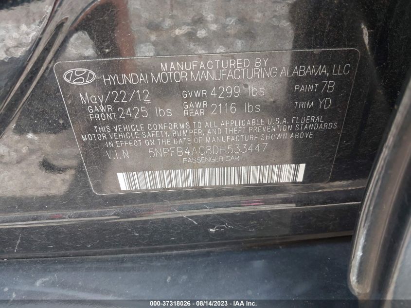 2013 HYUNDAI SONATA GLS - 5NPEB4AC8DH533447