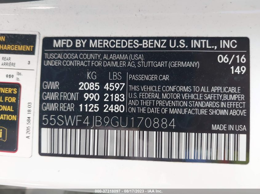 55SWF4JB9GU170884 2016 MERCEDES-BENZ C-CLASS, photo no. 9