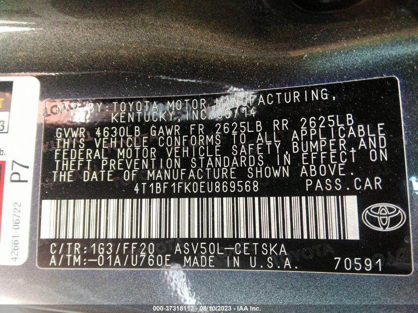 2014 TOYOTA CAMRY L/LE/XLE/SE/SE SPORT - 4T1BF1FK0EU869568
