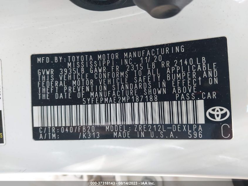 2021 TOYOTA COROLLA LE - 5YFEPMAE2MP187188