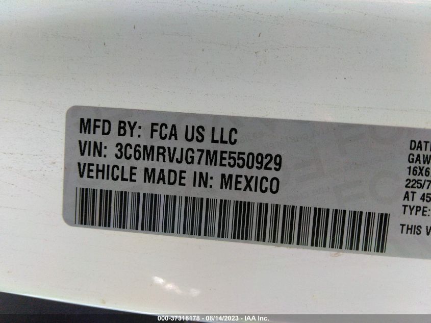 2021 RAM PROMASTER CARGO VAN - 3C6MRVJG7ME550929