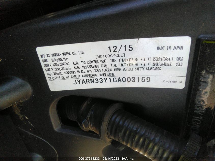 2016 YAMAHA FZ09 C JYARN33Y1GA003159