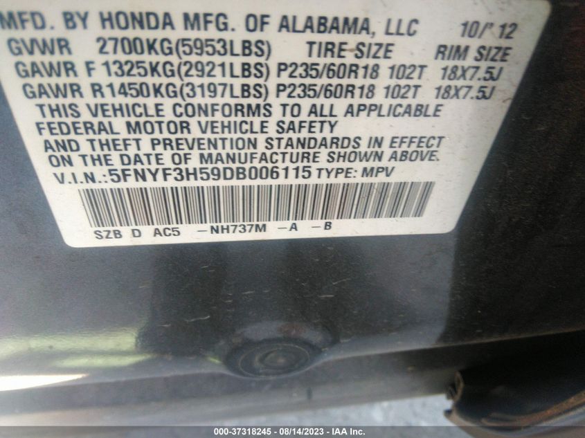 2013 HONDA PILOT EX-L - 5FNYF3H59DB006115