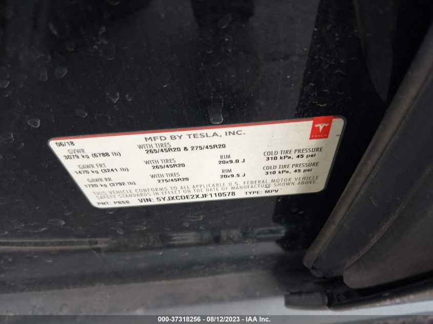 2018 TESLA MODEL X - 5YJXCDE2XJF110578