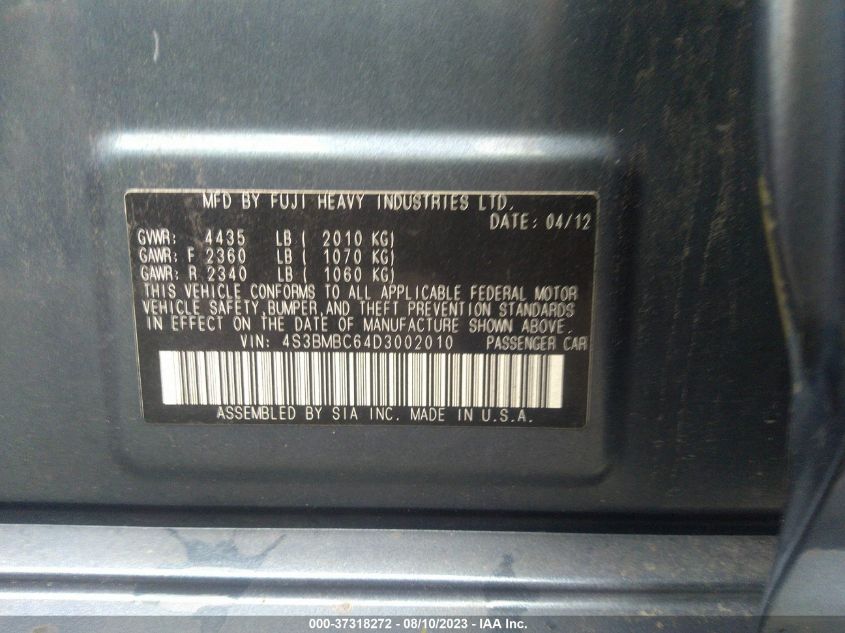 2013 SUBARU LEGACY 2.5I PREMIUM - 4S3BMBC64D3002010