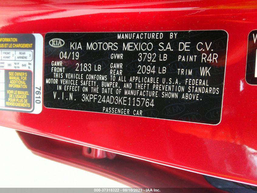 2019 KIA FORTE LXS - 3KPF24AD3KE115764