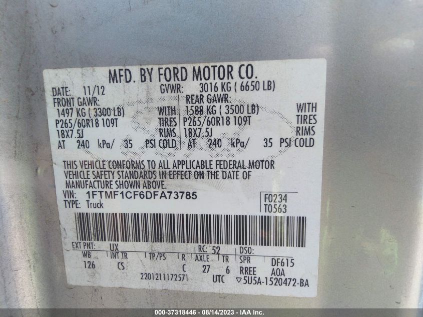 2013 FORD F-150 XL/STX/XLT - 1FTMF1CF6DFA73785