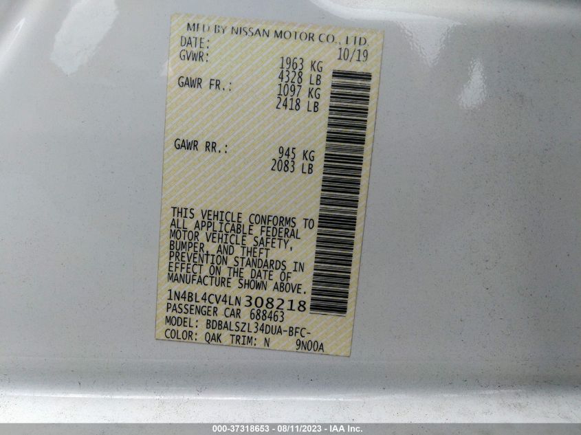 2020 NISSAN ALTIMA 2.5 SR - 1N4BL4CV4LN308218