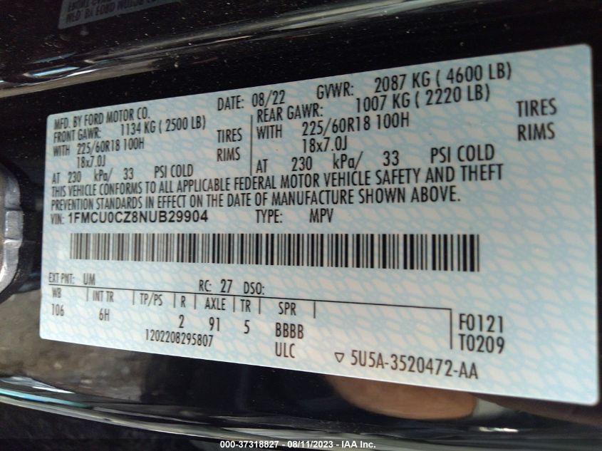 2022 FORD ESCAPE SEL HYBRID - 1FMCU0CZ8NUB29904