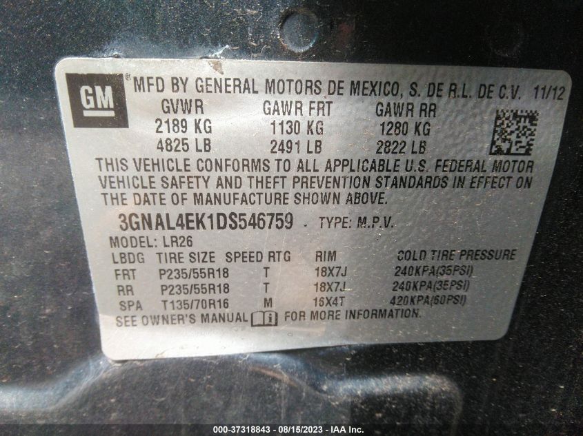 2013 CHEVROLET CAPTIVA SPORT LTZ 3GNAL4EK1DS546759