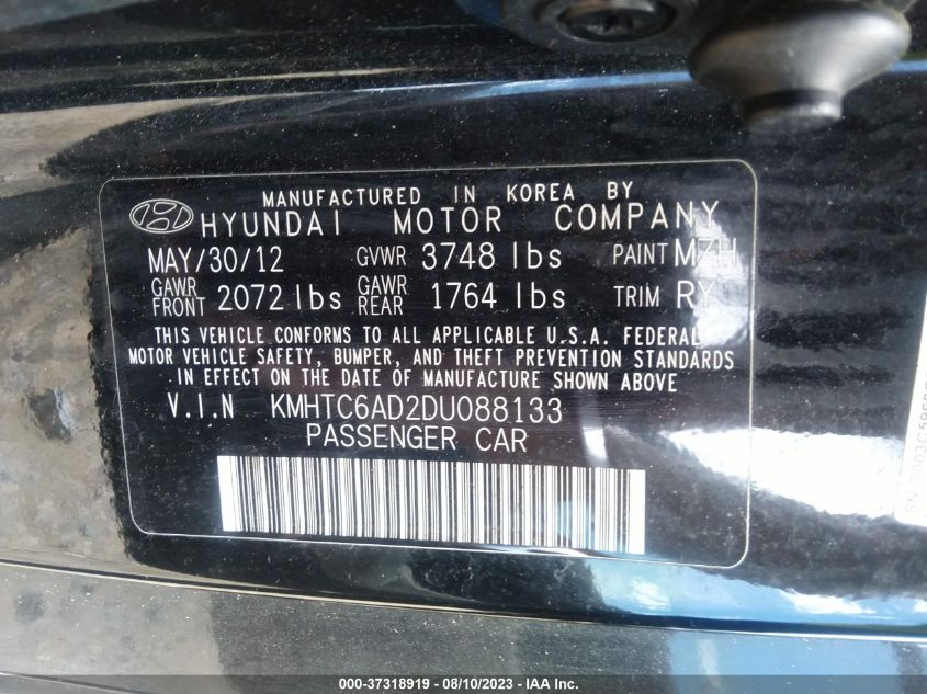 2013 HYUNDAI VELOSTER W/GRAY INT - KMHTC6AD2DU088133