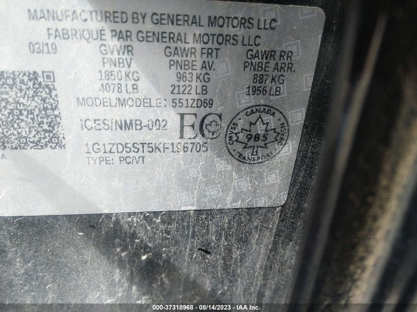 2019 CHEVROLET MALIBU LT - 1G1ZD5ST5KF196705