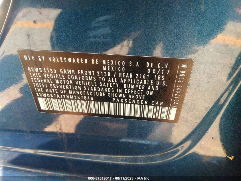2017 VOLKSWAGEN JETTA SE - 3VWDB7AJ2HM387846