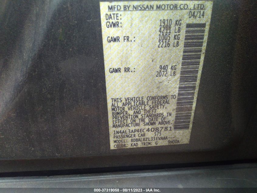 2014 NISSAN ALTIMA 2.5 - 1N4AL3AP4EC408781