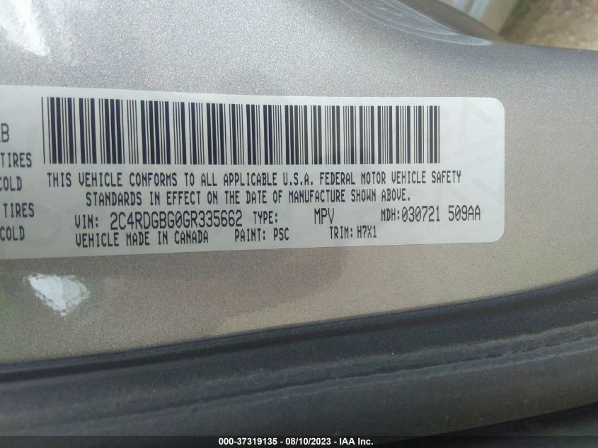 2016 DODGE GRAND CARAVAN SE - 2C4RDGBG0GR335662