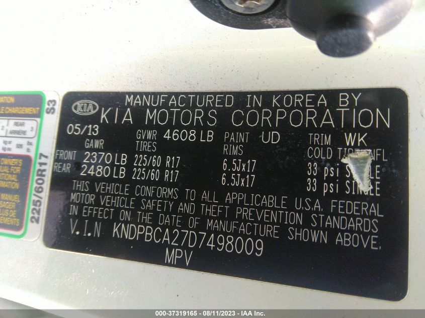 2013 KIA SPORTAGE LX - KNDPBCA27D7498009