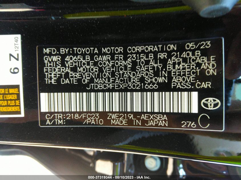 2023 TOYOTA COROLLA HYBRID - JTDBCMFEXP3021666